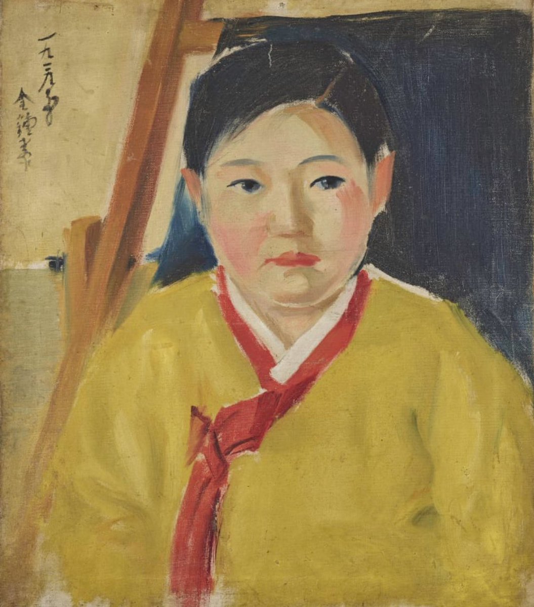 The painting on the art book RM was reading is 'Yellow Top, 노란 저고리 (1929)' by Korean painter, Kim Chong Tai, 김종태 (1906-1935) who taught himself Western-style painting. He is a modern artist, Yellow Top is a representative work of Kim

@BTS_twt
*RM really loves Korean Arts