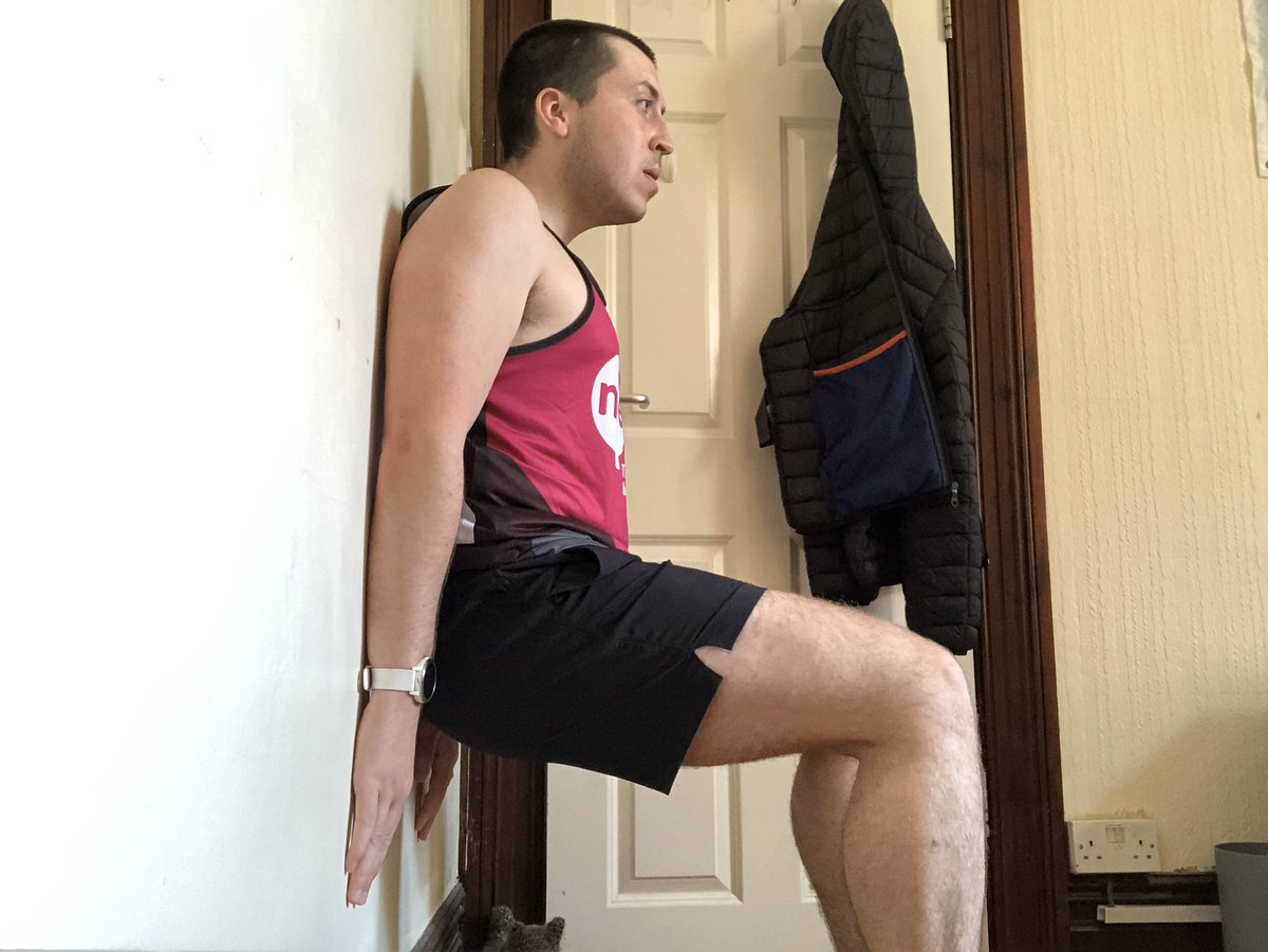 WOW. That was tough. Activity #11: 260 second (4 minute 20 seconds) Wall Sit.  Quads are starting to pinch now.   #TwoPointSixChallenge - link in bio - all money goes to  @mencap_charity 