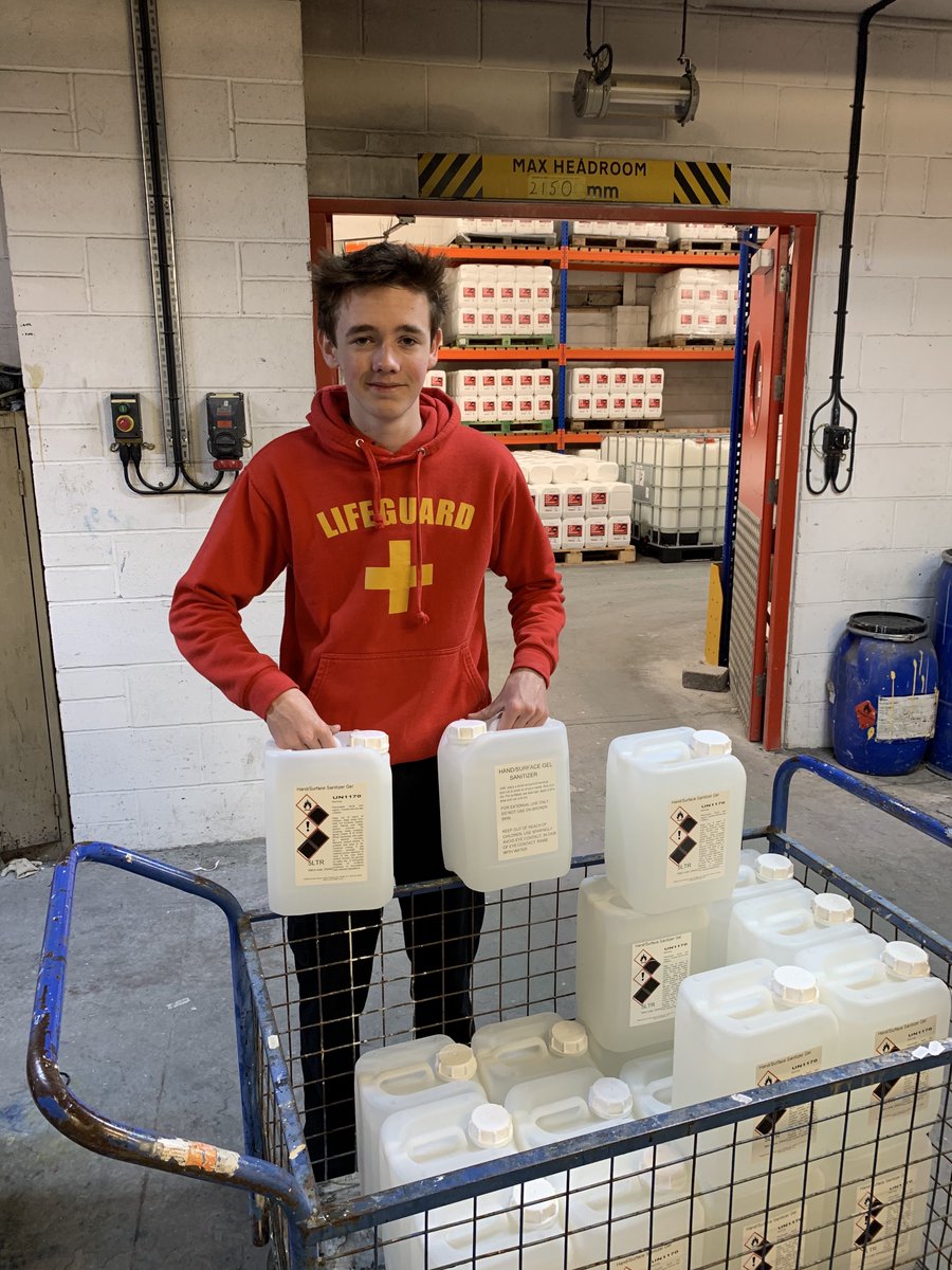 stcyres6th's tweet photo. A huge @stcyres6th shoutout to Yr 12's Jules who is working hard in his family's repurposed factory, which is now producing hand sanitizer for care homes and the NHS.
#stcyreschat #Merci #HelpingHands #amazingstudents https://t.co/ra0v3c8LIF