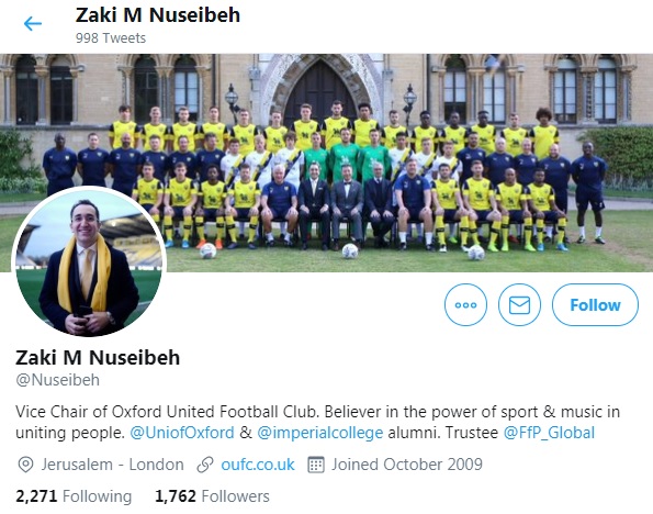 Zaki M Nuseibeh, vice chairman of Kashif Siddiqi’s parent club Oxford United, is also now a trustee of the organisation.