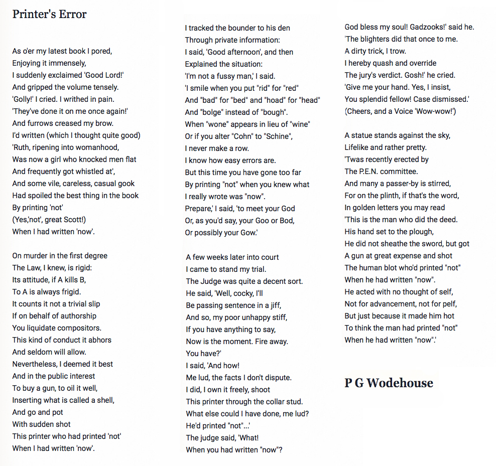 122 Printer& #39;s Error by P G Wodehouse   #PandemicPoems  https://soundcloud.com/user-1152...
