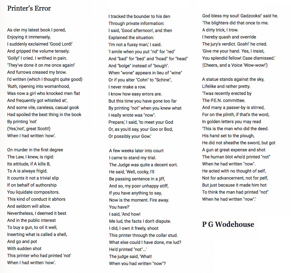 122 Printer's Error by P G Wodehouse  #PandemicPoems  https://soundcloud.com/user-115260978/122-printers-error-by-p-g-wodehouse