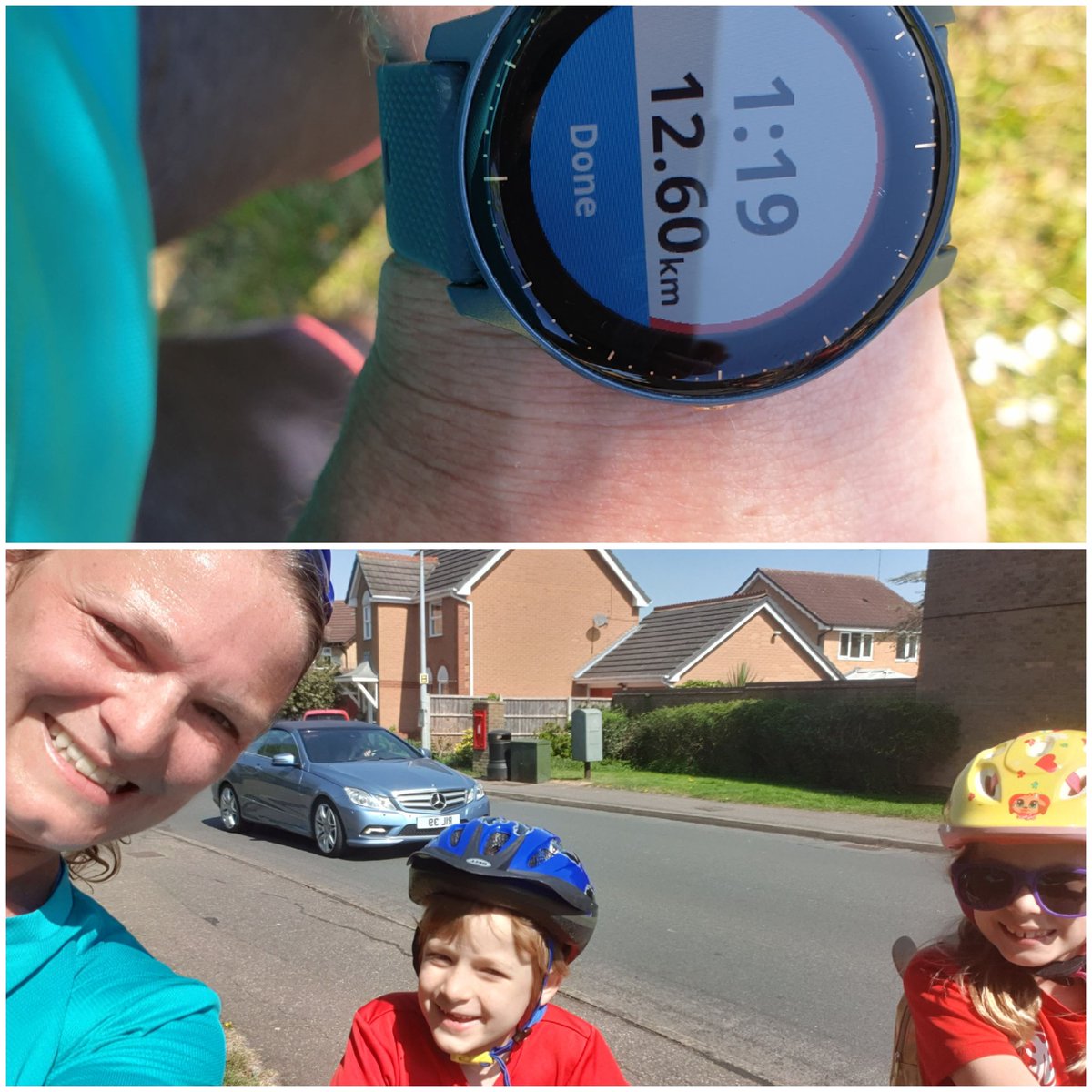 Charklie's tweet image. Managed 12.6k with me running and kids biking! Sort of related to 2.6! Donated too! @BBCSport @Primary_S_S #hotday #keepingupwithkidsonbikesishard