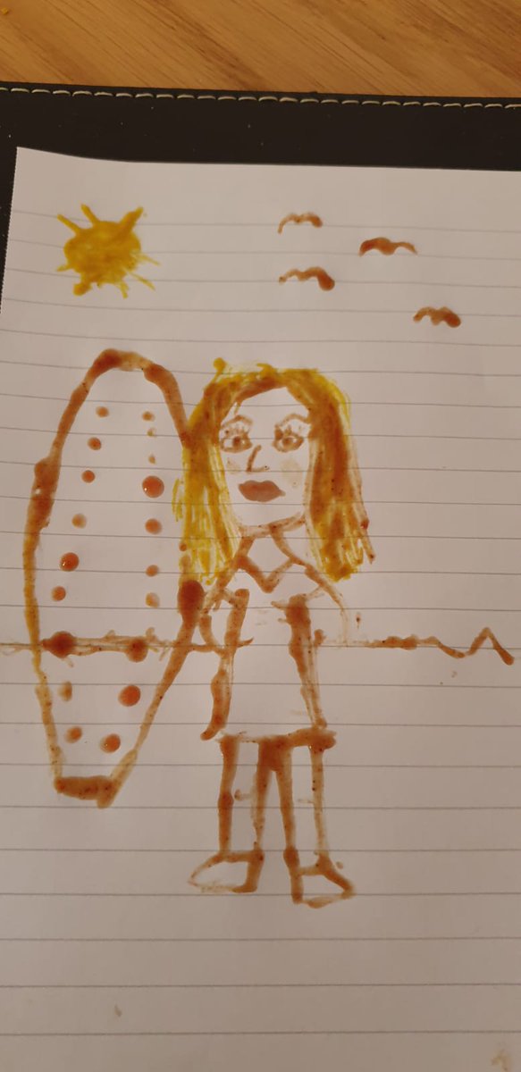 When your friend draws you and your surfboard on a beach using only kitchen sauces 🤣❤ <a href="/debbiesadler/">Debbie Sadler</a>