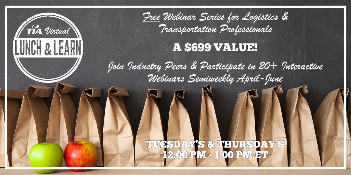 tianetdotorg's tweet photo. Join @3PLAssociation every Tuesday & Thursday for our new virtual #LunchAndLearn series: https://t.co/RT6PhcLt1r
FREE for #TIAMembers and #TIA2020CON Registrants https://t.co/WGnOdpuswT