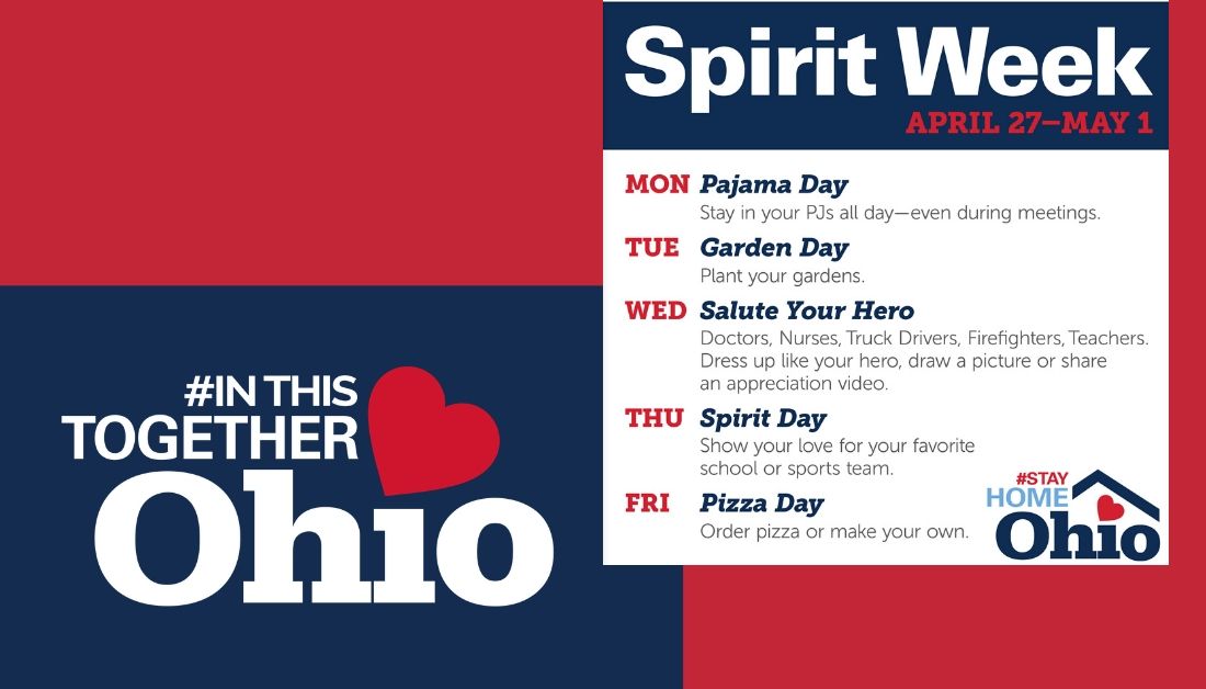 In an effort to have some lighthearted fun, we're having a virtual Spirit Week in #Ohio beginning tomorrow. Tag your pictures with #SpiritWeekOhio #InThisTogetherOhio and/or #StayHomeOhio and you may see them featured on our social media channels.