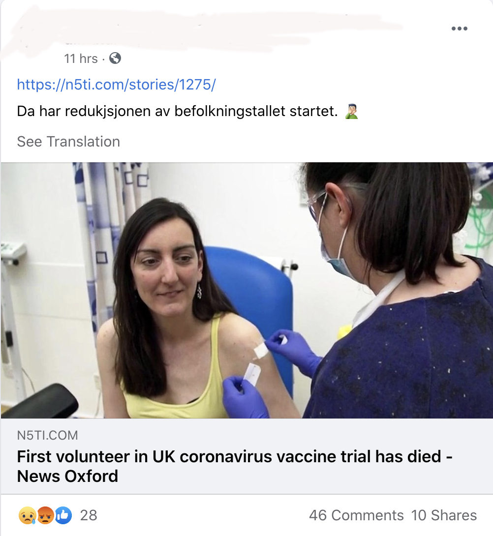 If you think this was limited to English language accounts, you're mistaken.  @mariannaspring and I have so far seen posts in German, Danish, Japanese, Hebrew, Croatian, French, Slovak, Polish, Norwegian, etc. Anti-vaxxers all around the world are amplifying this fake story