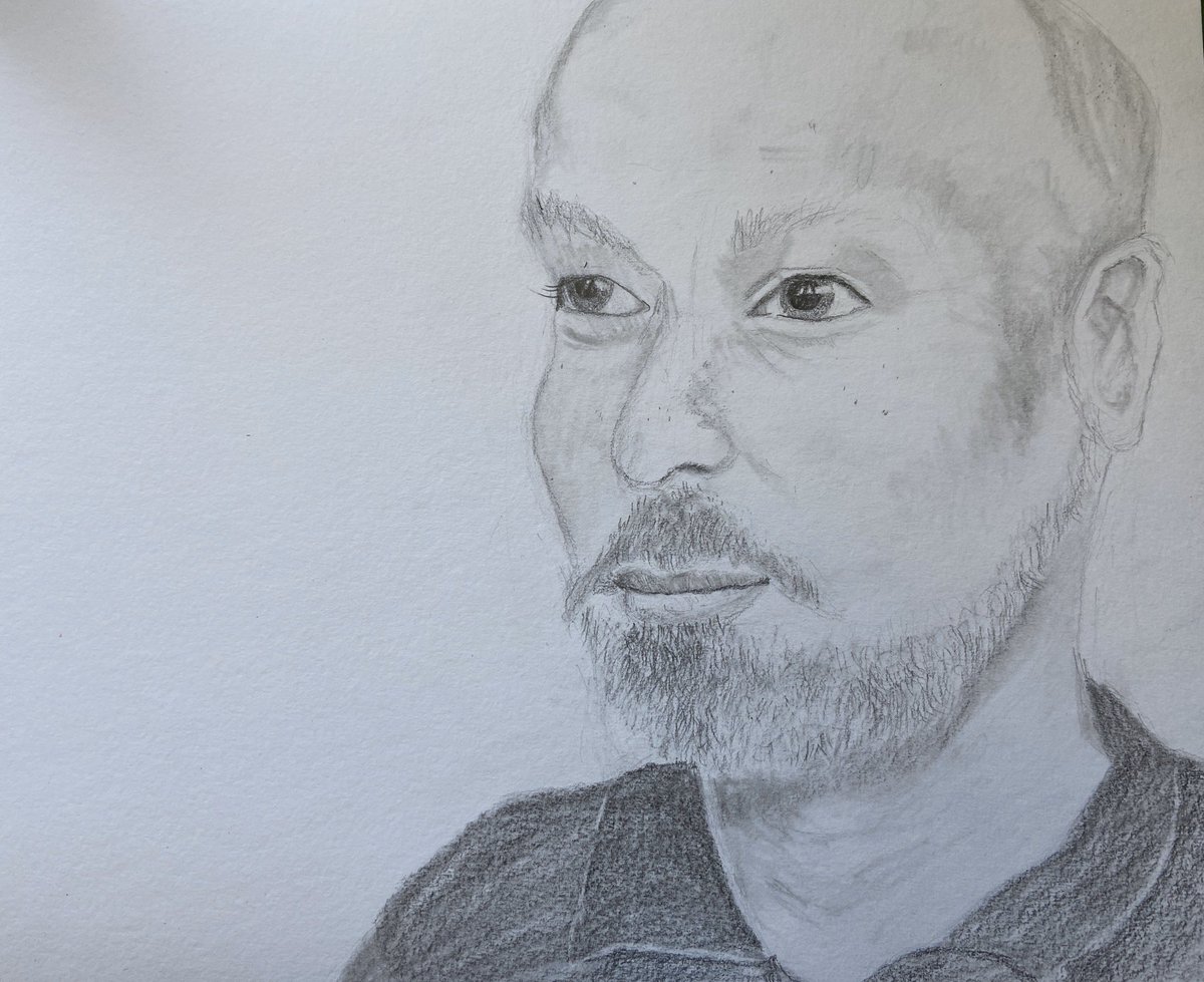 Have loved taking part in Sky Arts Portrait Artist of the Week on Facebook - best Sunday in lockdown so far.
This is my second portrait ever. So much to learn!
Here’s my first drawing of choreographer, Akram Khan. Going to attempt a painting later in the week.

#mypaotw #paotw