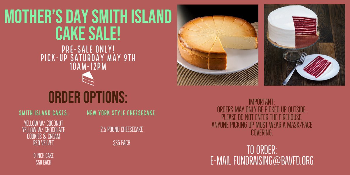 One week left to order! Email fundraising@bavfd.org to place order. #smithislandcake #mothersday #fundraiser #charlescounty #cheesecake #belalton #firedepartment