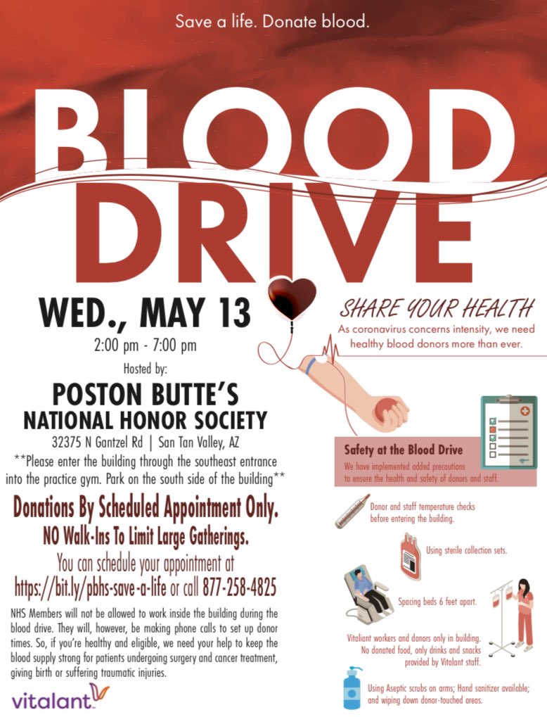If you don’t know, now you know!! We will be holding a Blood Drive at the school on May 13; book your appointment now at bit.ly/pbhs-save-a-li…