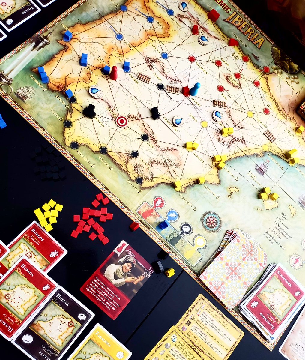 BoardGameGeek's tweet image. I kinda feel like everyone has been playing Pandemic games, so I joined in and learned Pandemic Iberia. And we managed to win! I definitely enjoyed playing this! From @Zmangames_. - Steph @BoardGamerSteph #bgg #boardgamegeek #pandemiciberia #pandemic #nurse  #iberia #zmangames