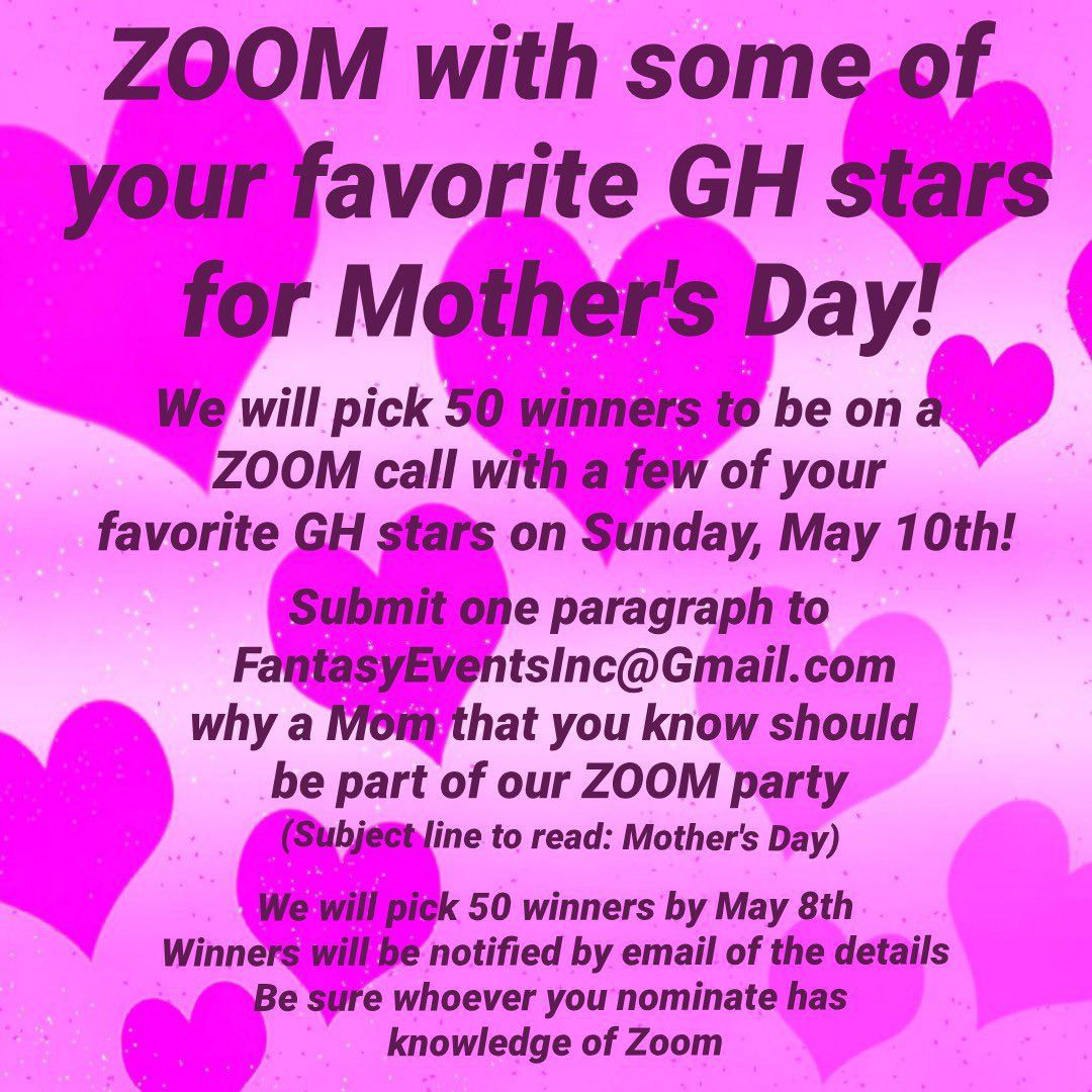 coastalent1's tweet photo. Don’t miss it #MothersDay #momsrock #GeneralHospital #ghcares #fantasyeventscares - so many submissions! How will we ever pick 50 @GHFantasyEvents 😳 https://t.co/WVEZze6ZlA