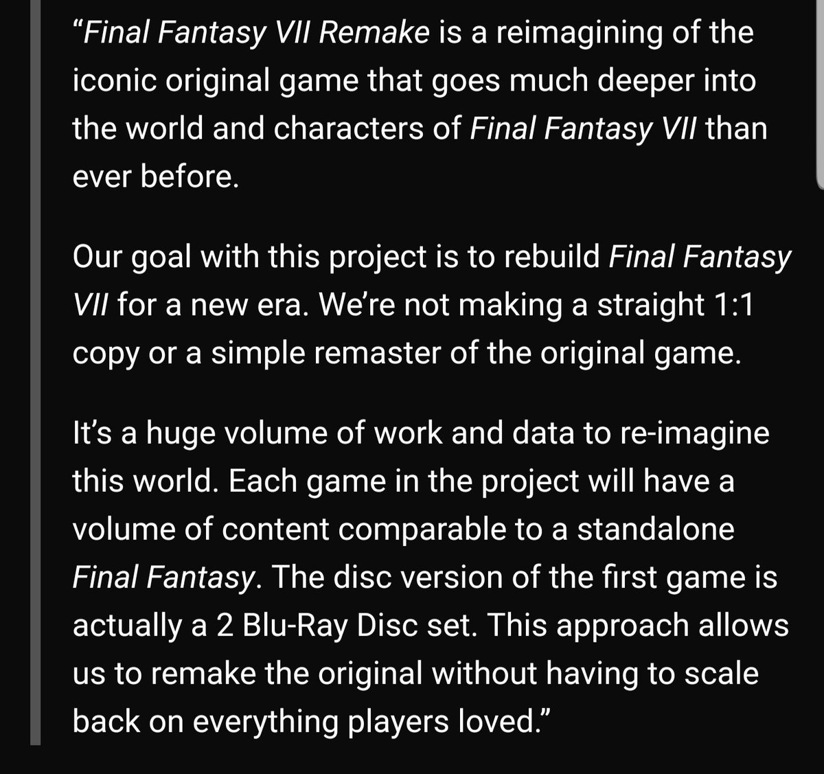 I'm just gonna drop a shitload of Nomura & Kitase quotes about  #FF7R   because maybe some people missed them.(More in comments)