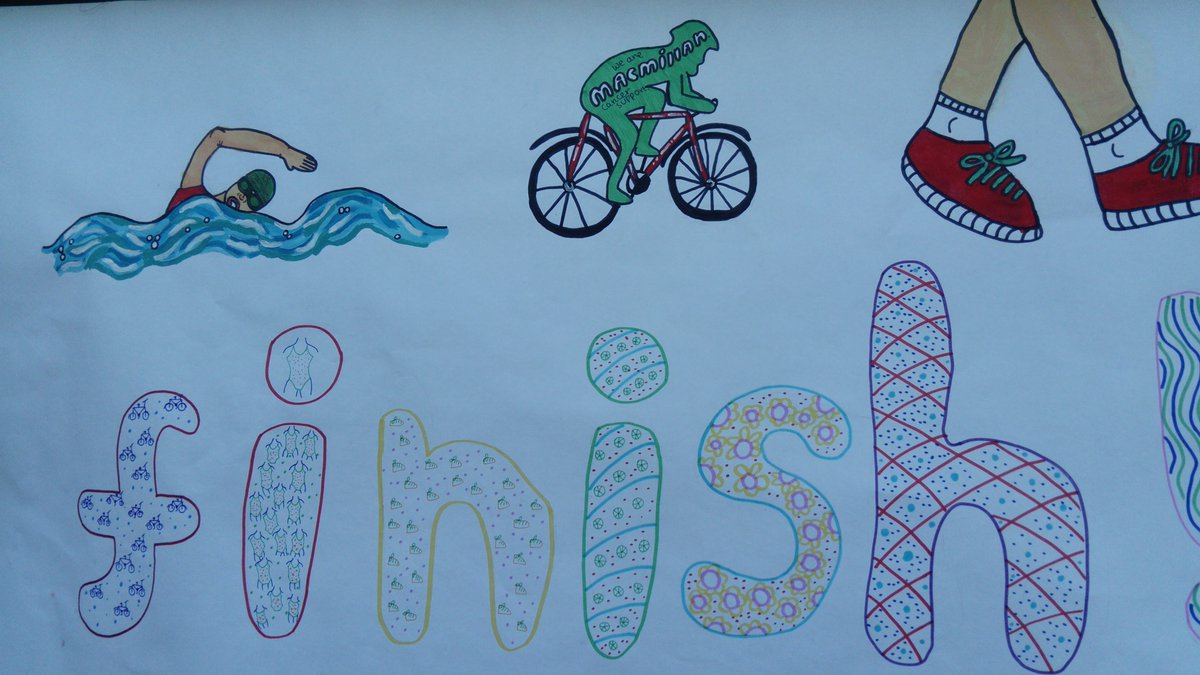 JulianBackhous1's tweet photo. Photo from Julian Backhouse Hayley has now completed her triathlon in aid of Macmillan, she did a tethered swim equivalent to 750m, 20k cycle and a 5k walk to finish and she came home to a beautiful banner created by Jas https://t.co/V1TYTjHr88 . https://t.co/Z0V9F8WQCN