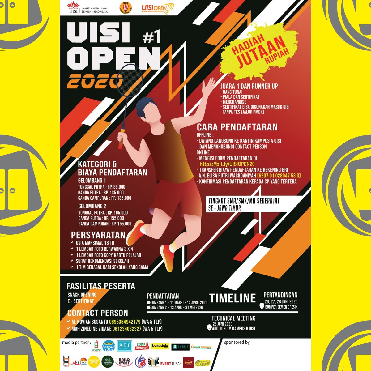 Kompetisi Badminton Tingkat SMA/SMK Sederajat untuk Wilayah Jawa Timur
#gudanglomba #lomba #lombaesai #lombalkti #lombadesain #lombapuisi #lombafoto #lombamenulis #lombacerpen #lombagratis #lombaolimpiade #lombagame #lombaonline #event #lkti #esai #infolomba #updatelomba #seminar