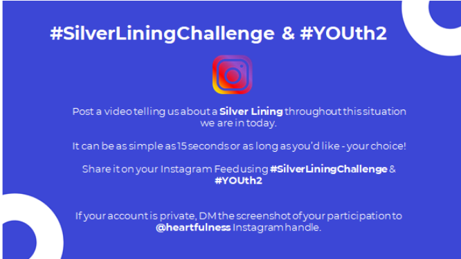 heartfulness's tweet photo. Join the #SilverLiningChallenge and post a video about your  Silver Lining throughout this situation we are in today.

@JayShettyIW 
#YOUth2 #heartfulness #meditation #heartfulness https://t.co/DqH7PAYCpj