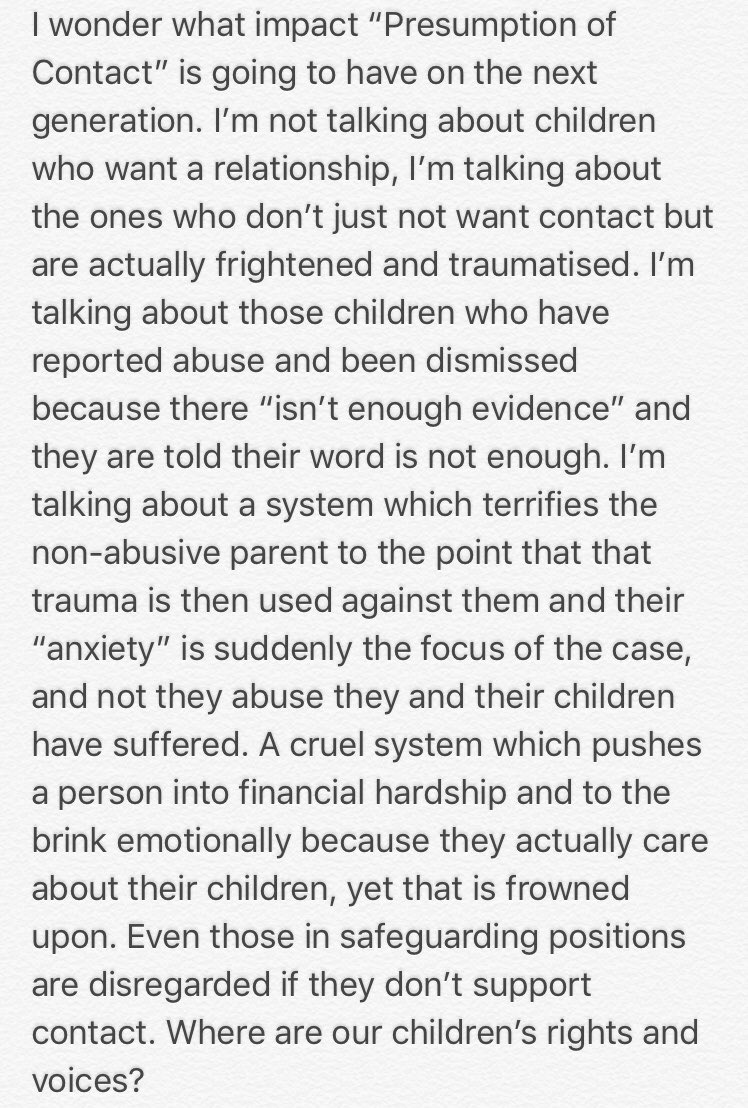 #familycourt #presumptionofcontact #familylaw #cafcass #childrenfirst #MentalHealthMatters #childrensrights #safeguarding #protectourchildren #givethemavoice @MoJGovUK @womensaid @PsychToday @BPSOfficial @ResearchPsych