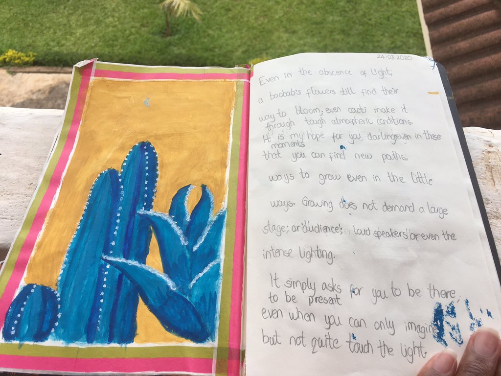 wairimu_c's tweet photo. I filled up a whole journal 🦙. Glad I started this practice over a year ago .
Materials used @dalerrowney1783 @moleskine .#createbeautifulthings #art #artist #gouache #cacti #plants #growthmindset🌱 #wairimuthepoet https://t.co/qBGUdWyx0o