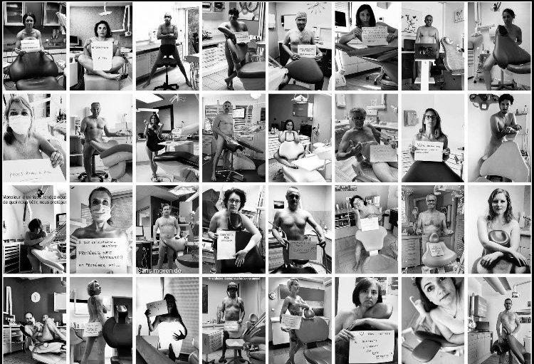 AnnSo15038459's tweet photo. Who has health has hope. Who has hope has everything. French 🇫🇷 Dentists are naked : we won’t have any. Left out by our minister @olivierveran @MinSoliSante @gouvernementFR We don’t deserve PPE like any other medical staff. 
#leftoutnaked #nakeddentistprotest #dentisteapoil https://t.co/1J5CZWyUX4