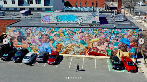 CentralSQBID's tweet photo. Beautiful aerial portraits of Central Square murals taken by CSQ native, Aaron King (also founder of @thebridgeside). If you miss the murals as much as we do, take a look here: https://t.co/M1FxnNEgPN #CSQLive #CSQinColor https://t.co/VXUU7dAtsT