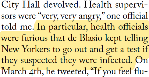 And de Blasio kept repeating suggestions that health officials had told him were wrong.