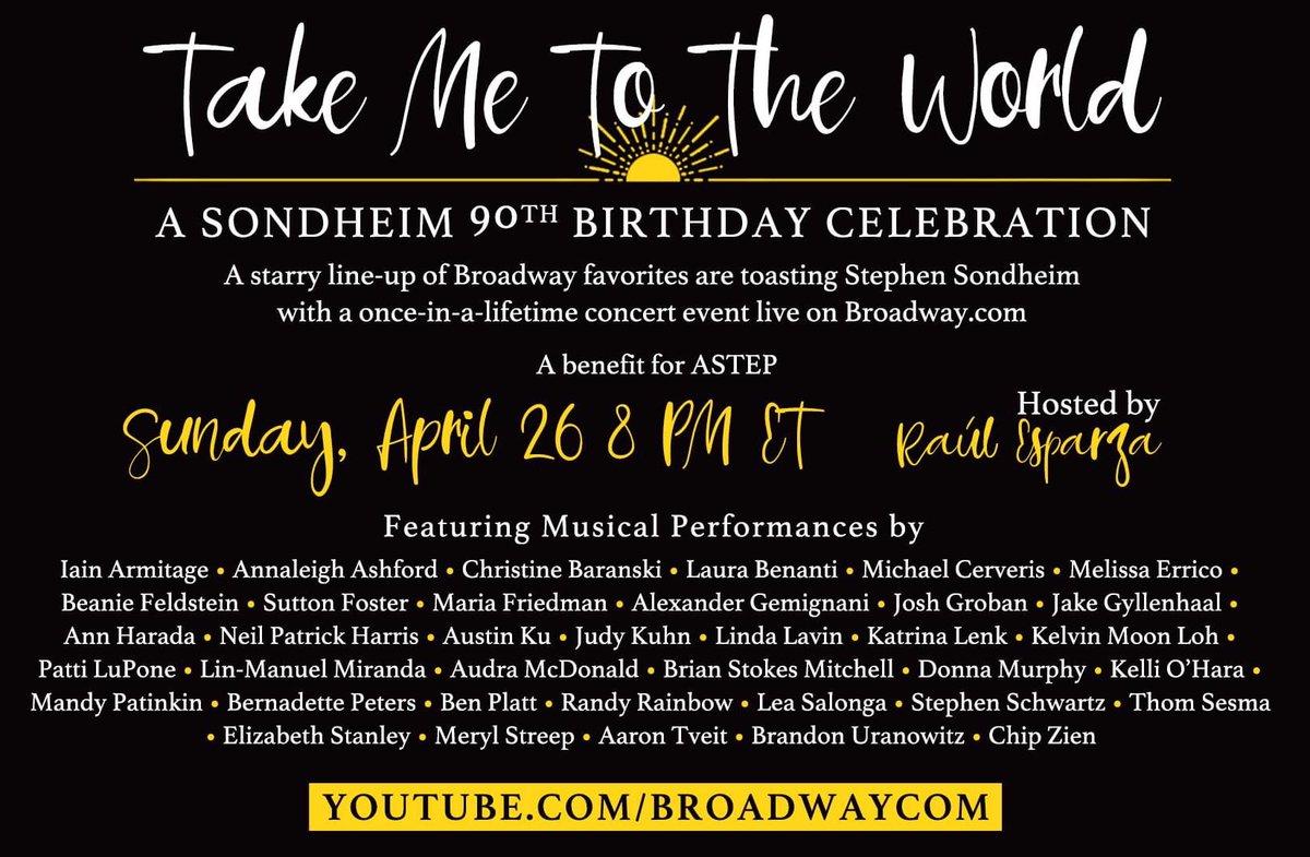 RandyRainbow's tweet photo. Tonight we’re honoring Sondheim and benefiting @ASTEPonline. Put some pants on. 🥂🎼♥️ #Sondheim90Concert @broadwaycom https://t.co/IERPDKxy76