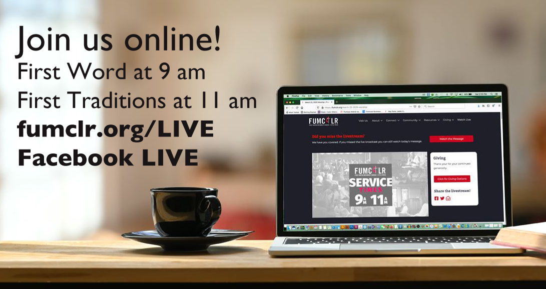 FUMCLR's tweet photo. Join us online (https://t.co/4JxUfJGiN0 or Facebook Live) at 9 am and 11 am for Worship.  See you soon! https://t.co/UYSgW4gTvy