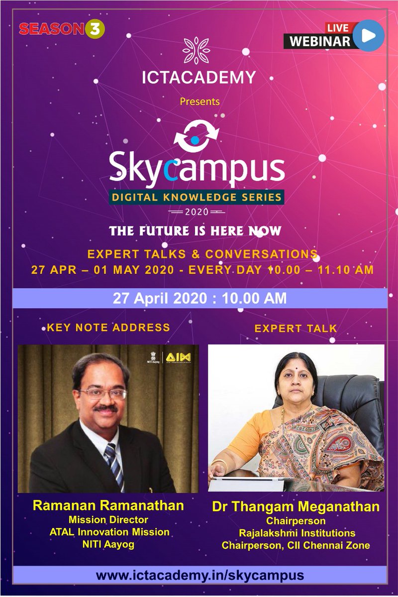 myrecchennai's tweet photo. Dr.(Mrs.)Thangam Meganathan, Chairperson delivers Talk on the topic "Expert talk - An academic perspective" in the Skycampus Digital Knowledge Online Series
Register for the webinar series @ https://t.co/lny7rbYc6m
#REC #IndiaFightsCorona #StayHomeStaySafe #Academy #ExperienceREC https://t.co/QlyiVz0feS