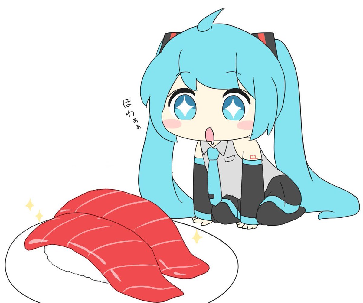 初音ミク 「小さいミクさんがお寿司を食べる 」|ねこみんのイラスト