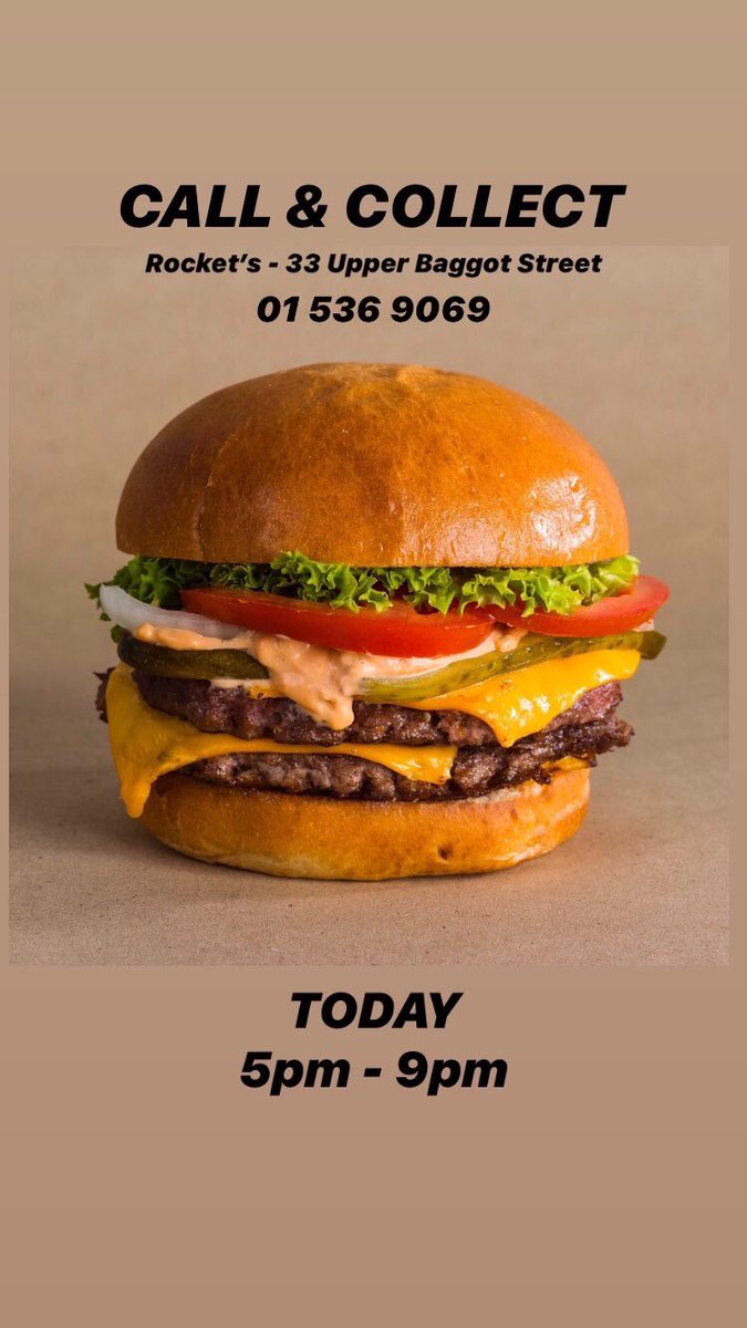#contactfree #callandcollect 
☎️ 01 536 9069 / Rocket‘s - 33 Upper Baggot Street, Dublin 4