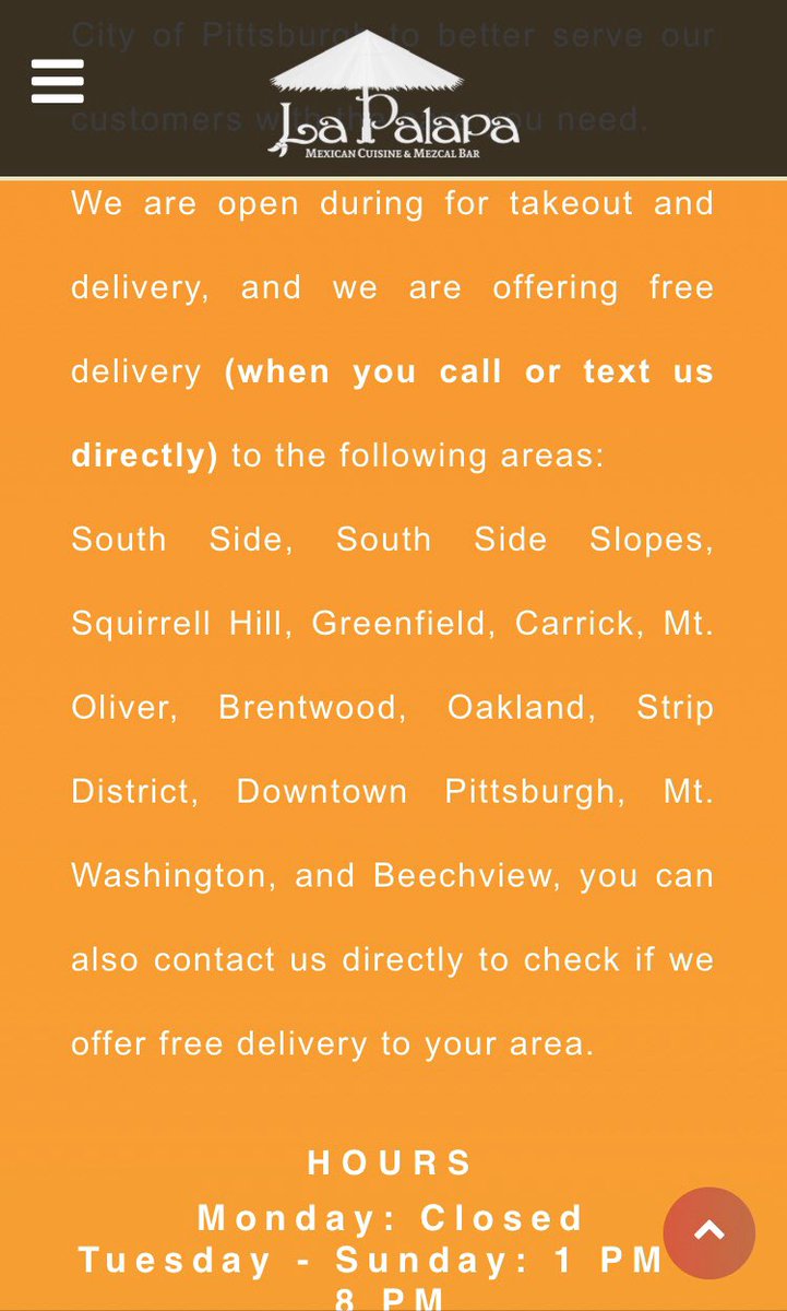 LaPalapapgh's tweet photo. Friendly reminder that we are doing our own delivery FOR FREE to the neighborhoods listed on our website https://t.co/jjgFQ7sAIL give us a call or send us a text! We do GrubHub and UBEReats as well :)
#LaPalapaPgh @SouthSidePgh #PGHEatsToGo #CarryoutPA #MexicanFoodtogo https://t.co/4TMeiAlg0F
