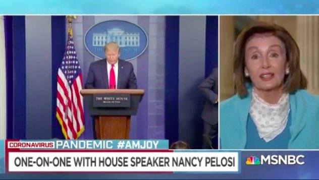 .<a href="/SpeakerPelosi/">Nancy Pelosi</a>: The president's words have weight... Medical professionals have come forth and said no, he has gone too far this time... As a mom and a grandmother I am embarrassed sometimes by how the president talks... But this is dangerous. #AMJoy