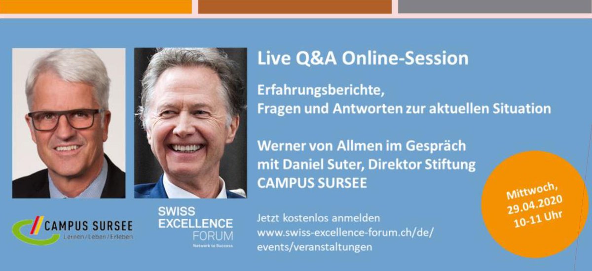 1st_excellence's tweet photo. Wie gehen erprobte Unternehmer, Führungskräfte und Entscheider mit der aktuellen Situation um? Kostenlose Live Q&amp;A Online-Session via Zoom, am 29. April 2020 mit Daniel Suter, Direktor CAMPUS SURSEE: jetzt anmelden 
https://t.co/Doc1KDIxh9

#businessexcellence #leadership #corona https://t.co/J8zlwD8Bbw