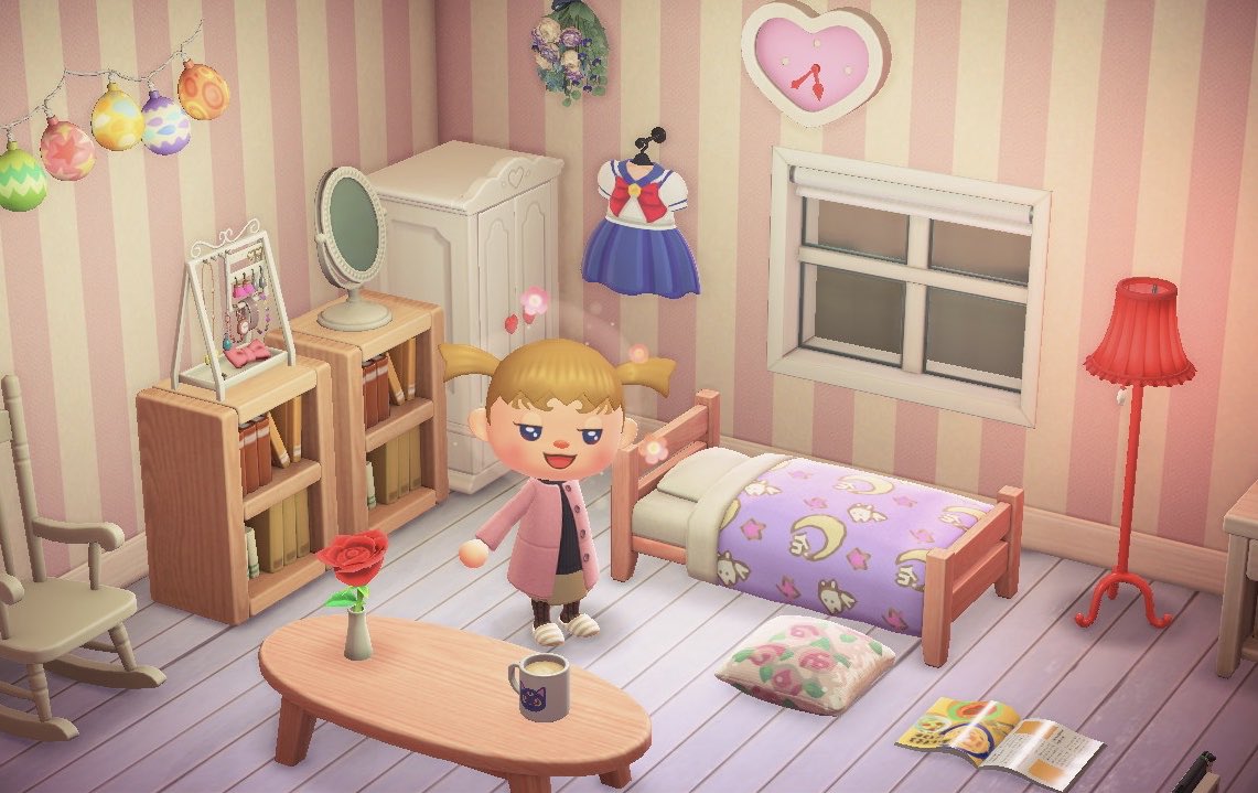 Twitter 上的 ゆり セーラームーンの島 数少ない手持ちの家具でうさぎちゃんのお部屋を再現 アニメに出てくる可愛いベッドカバーはマイデザで もっとマイデザ枠があればクッションも再現できるのに どうぶつの森 Animalcrossing セーラームーン マイ