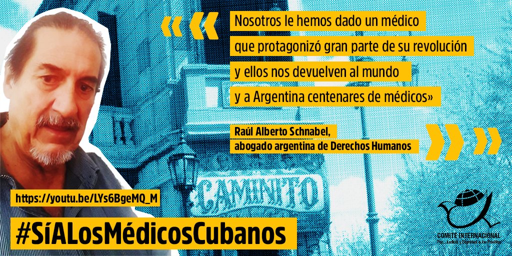 Se llama Raúl Alberto Schnabel, es abogado de Derechos Humanos, sus palabras en defensa de la presencia de los médicos cubanos nos llegan desde el famoso barrio de La Boca en Buenos Aires. #SíALosMédicosCubanos 
youtu.be/LYs6BgeMQ_M