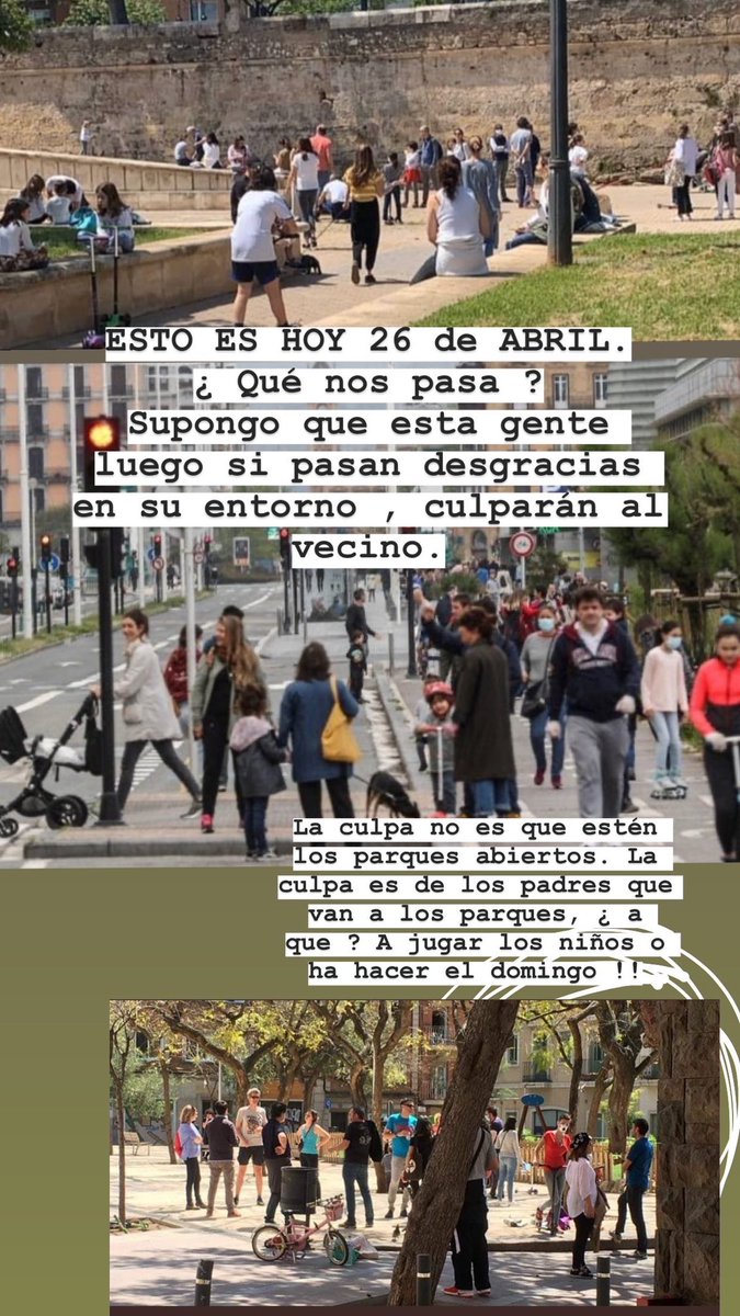 Somos peor que los animales , los humanos no respetamos nada 🖤los padres hoy habéis sido unos Inconscientes , de aquí 15 días no quiero ver como los niños empiezan a. Estar contagiados!!! De verdad qué os pasa ???#irresponsables #egoistas