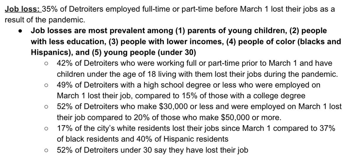 I wish I could have included more from the polling in my story but I’ll share here. One-third of black Detroiters reported being deeply worried about housing instability as a result of the pandemic. Here’s more info: