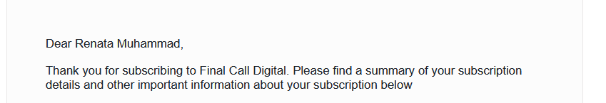 Renata564's tweet image. Join the Final Call subscription challenge!
 
Subscribe to the Final Call Digital Edition @ FinalCallDigital.com and post your subscription confirmation 
Thank you for supporting The Final Call Digital Edition
youtu.be/4pftUqrvZYc

#FinalCallDigitalEdition #Farrakhan #NOI