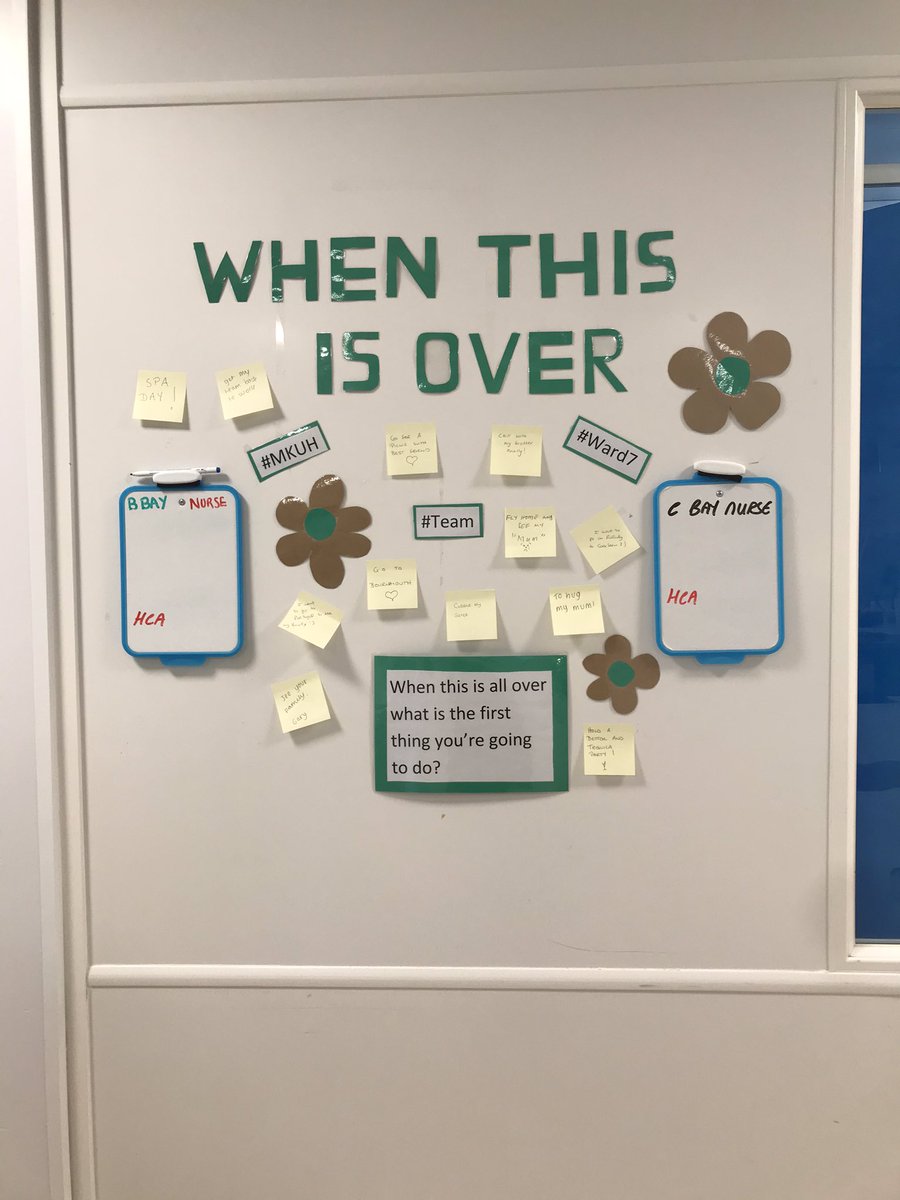 AlexandraStoc13's tweet photo. Spreading positive vibes from staff and patients on ward 7 this afternoon👏🏻👏🏻 
We welcome everyone to come and write a post it to put on our wall! @nicolaburnsmuir @CodringtonEmma @JoeHMK 
#teammkuh #ward7 https://t.co/aIAQSNh2Ul