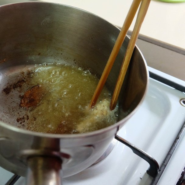 Then coat in egg and flour, and deep fry.