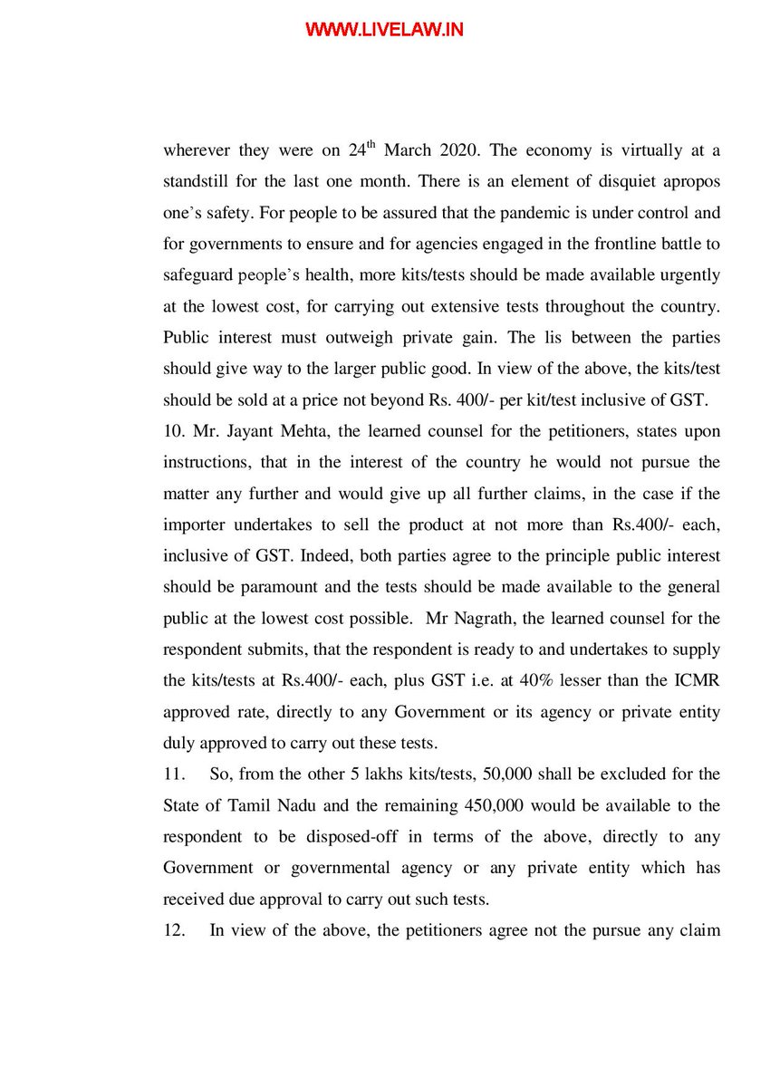 Breakdown of pricing for 5 lac test kits ordered by ICMR:Matrix import @ Rs 245 a piece = Rs 12 cr 25 lacMatrix sale to Rare Metabolics with 7.75 cr markup = Rs. 21 crRare Metabolic sale to @ICMR @ Rs 600 a piece (9cr markup)= Rs. 30 cr 2/n