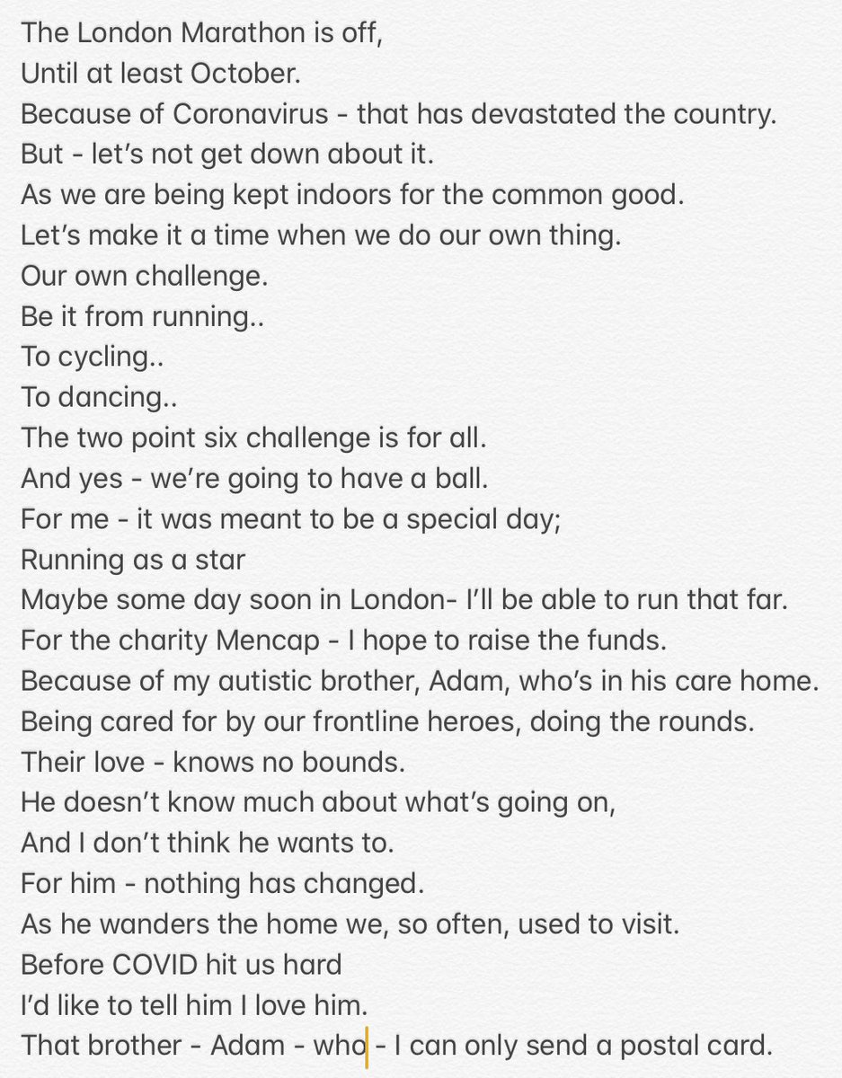ACTIVITY #21 - Write a 26 line poem.  I am definitely not a poet - and this was hard and I don’t even think it’s a poem. But this is about the  @LondonMarathon and the  #TwoPointSixChallenge.Link to donate is in my bio.