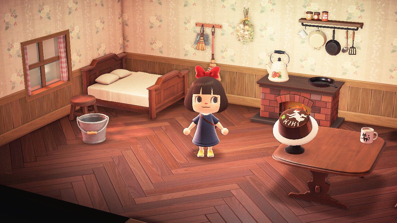 ソラコ 魔女宅部屋をちゃくちゃくと製作中です アニメみながら作りました キキの部屋に合う壁紙ないかな あとレトロ家具復活して欲しい テレビ あつまれどうぶつの森 どうぶつの森 マイデザイン Animalcrossing ジブリ