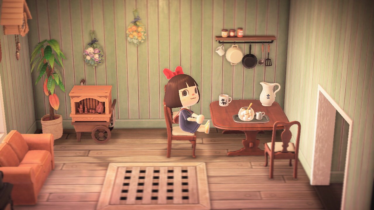 ソラコ 魔女宅部屋をちゃくちゃくと製作中です アニメみながら作りました キキの部屋に合う壁紙ないかな あとレトロ家具復活して欲しい テレビ あつまれどうぶつの森 どうぶつの森 マイデザイン Animalcrossing ジブリ