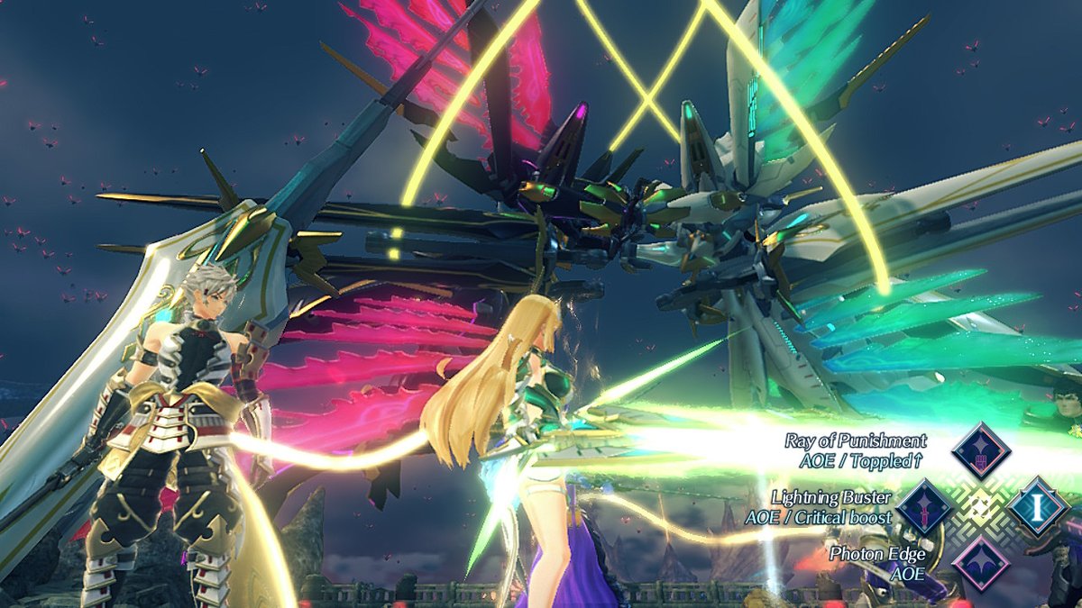 Another thing I absolutely adore about Torna is the final battle with Malos. Hikari and Malos' artifices clashing in the background while you fight to the death is just awesome. Being over leveled for the fight doesn't really matter either due to the Siren gimmick  #Xenoblade2