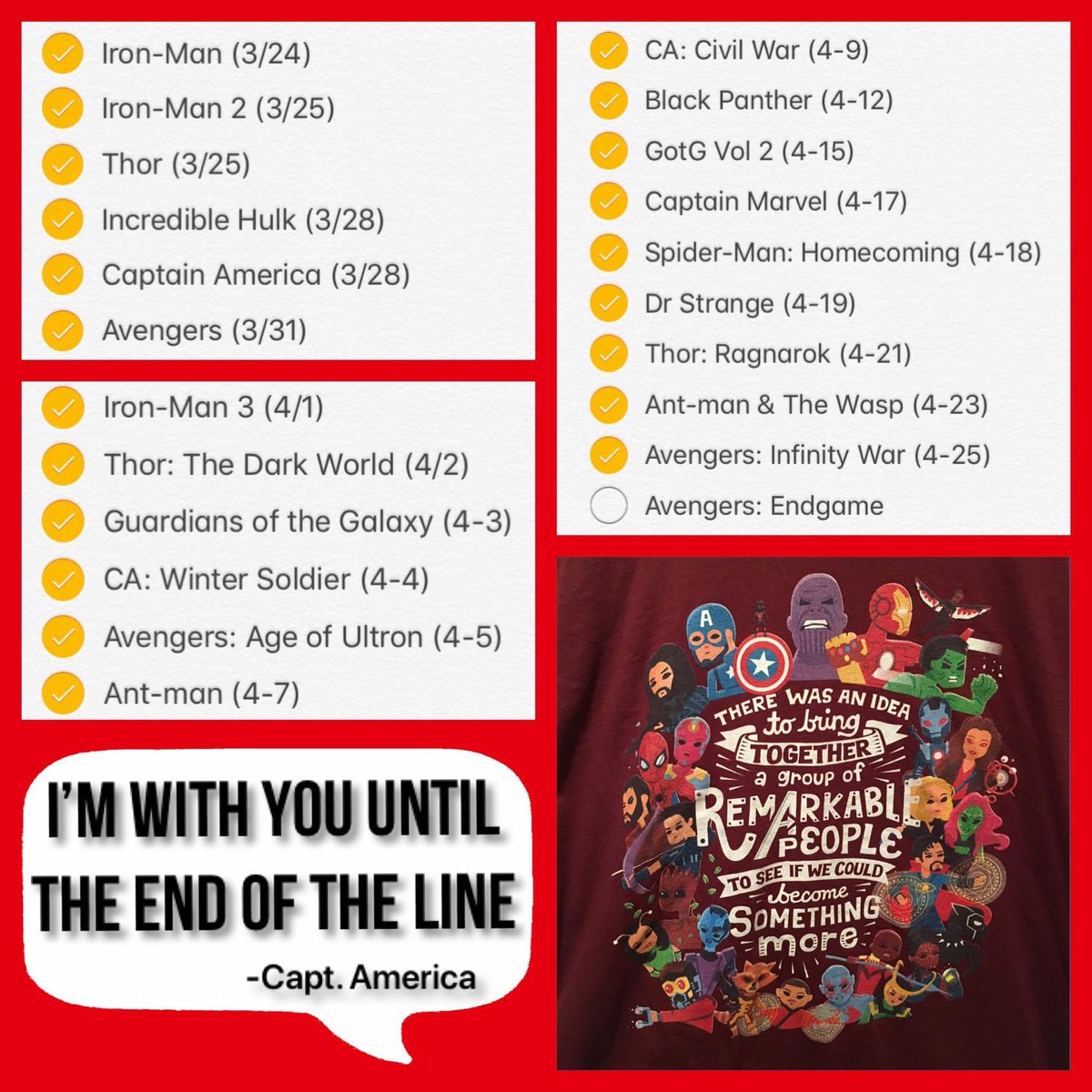 crillinFLIP337's tweet photo. @IGN I just saw my MCU rewatch recap post from last year. Such a great payoff for 10 years of connected stories. #iloveyou3000 #MCU https://t.co/NCBVzRVhUz