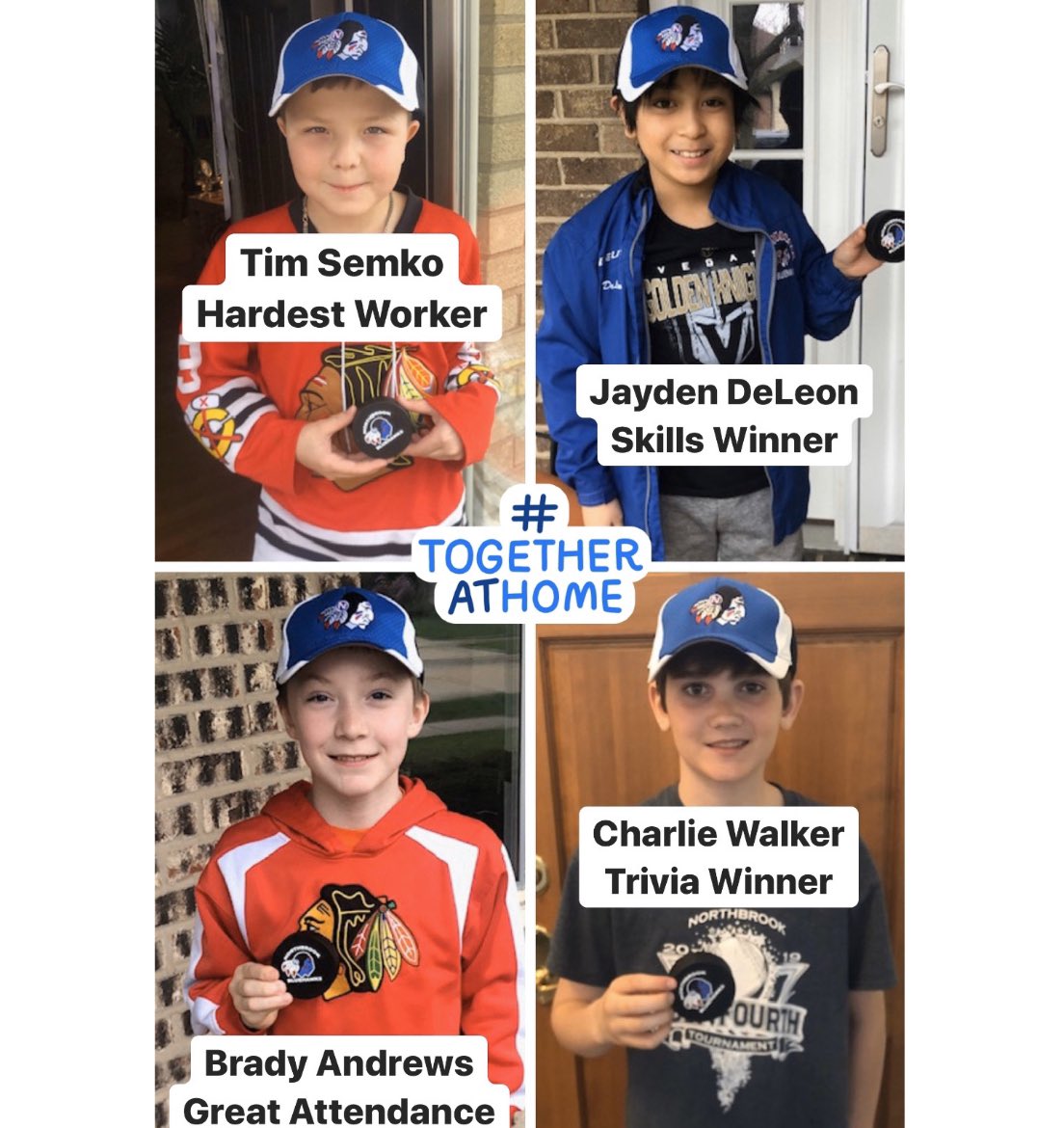 GoBluehawks's tweet image. Congratulations to our “Live at 5 with Loesch” workout winners! 🚨 Hats and pucks were delivered to winners this weekend. Coach Zach’s Zoom workouts continue every day this week at 5:00!