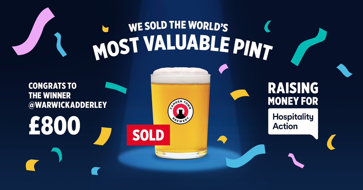 Camden Town Brewery (@camdenbrewery) on Twitter photo SOLD.
<a href="/warwickadderley/">Warwick Adderley</a> - we’re coming your way with a fresh, cold pint of Hells Lager poured right outside your door 🍻
Shout out to everyone who got involved to help raise money for a great cause <a href="/HospAction/">Hospitality Action</a> #CamdenMVP SOLD.
<a href="/warwickadderley/">Warwick Adderley</a> - we’re coming your way with a fresh, cold pint of Hells Lager poured right outside your door 🍻
Shout out to everyone who got involved to help raise money for a great cause <a href="/HospAction/">Hospitality Action</a> #CamdenMVP