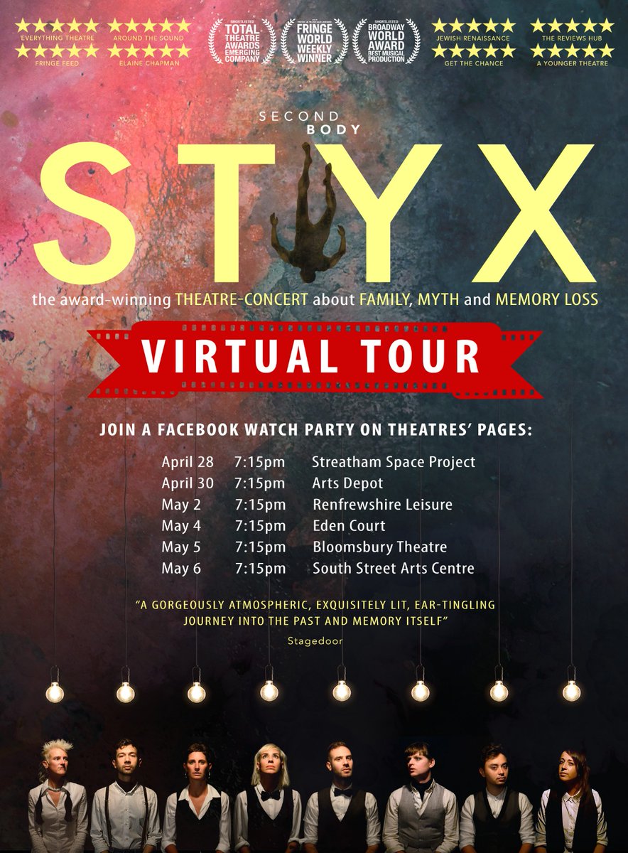 For anyone wanting to join us for our virtual tour starting next week - you can find all our tour dates below 👇

#STYXvirtualtour #theatre #music #watchparty  #awardwinning #alzheimers #dementia #5star #winner