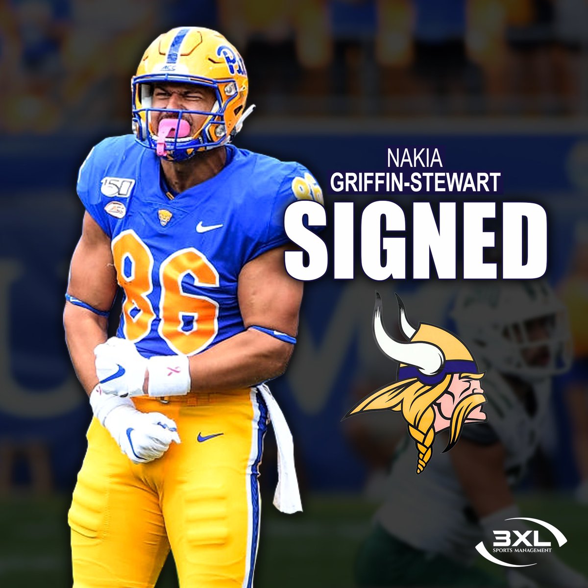 3XLSports's tweet photo. Congrats to Nakia Griffin-Stewart @nakiagriffin on signing with the @vikings!

#3XL #NFL #NFLDraft #NFLDraft2020 #Vikings #Pitt @pitt_fb https://t.co/26uo3NNzAu